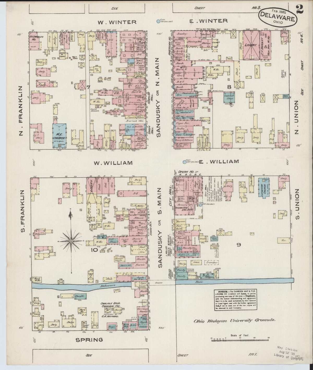 Sanborn Fire Insurance Map from Delaware, Delaware County, Ohio (1885), Sheet #0002 - Historic Sanborn Fire Insurance Map Print, vintage old map wall art, antique decor, genealogy gift, Sanborn Fire Insurance Map from Delaware Delaware map