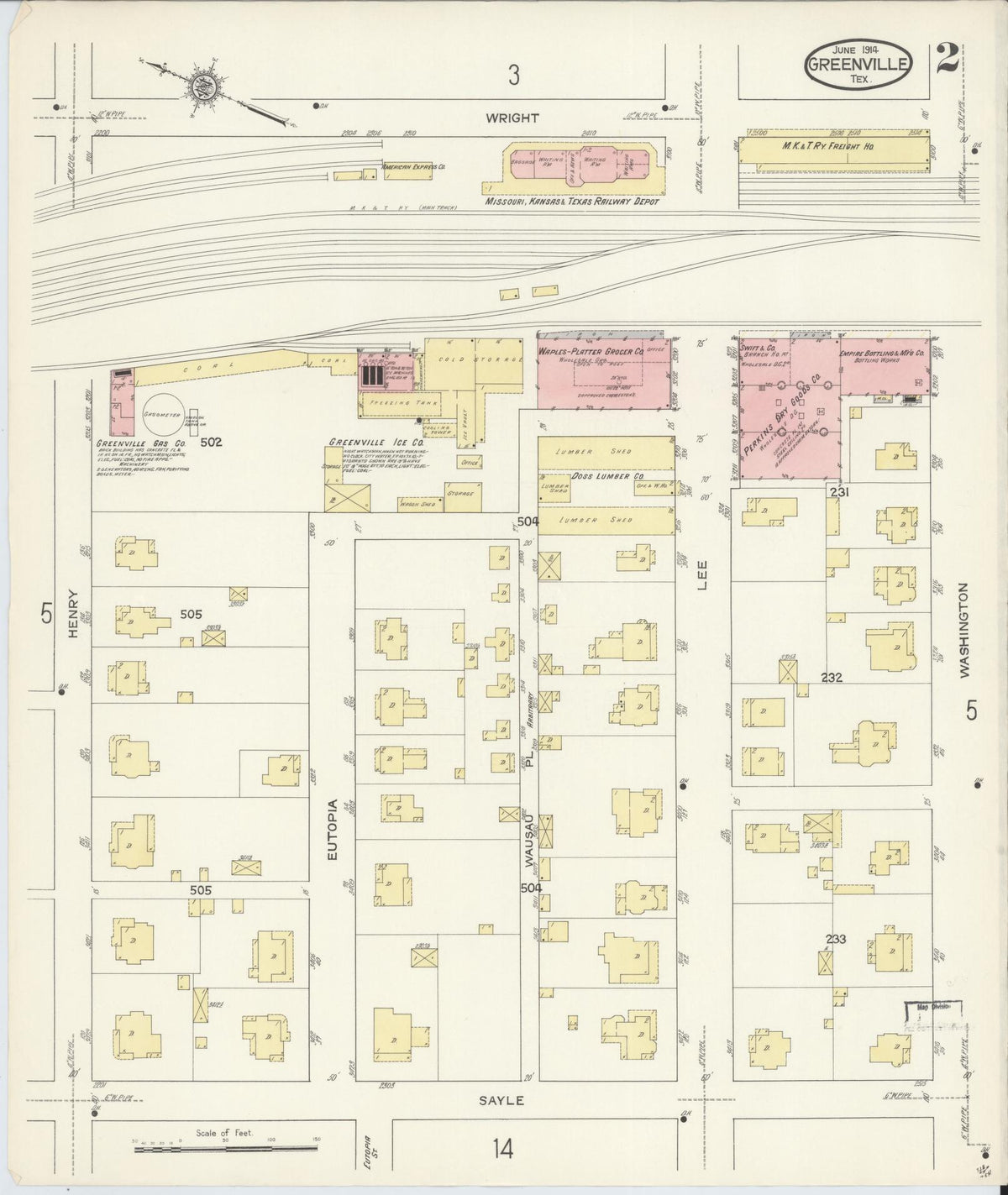 Sanborn Fire Insurance Map from Greenville, Hunt County, Texas (1914), Sheet #0002 - Complete Map Set gallery image, historic Sanborn map, vintage wall art, Texas Texas