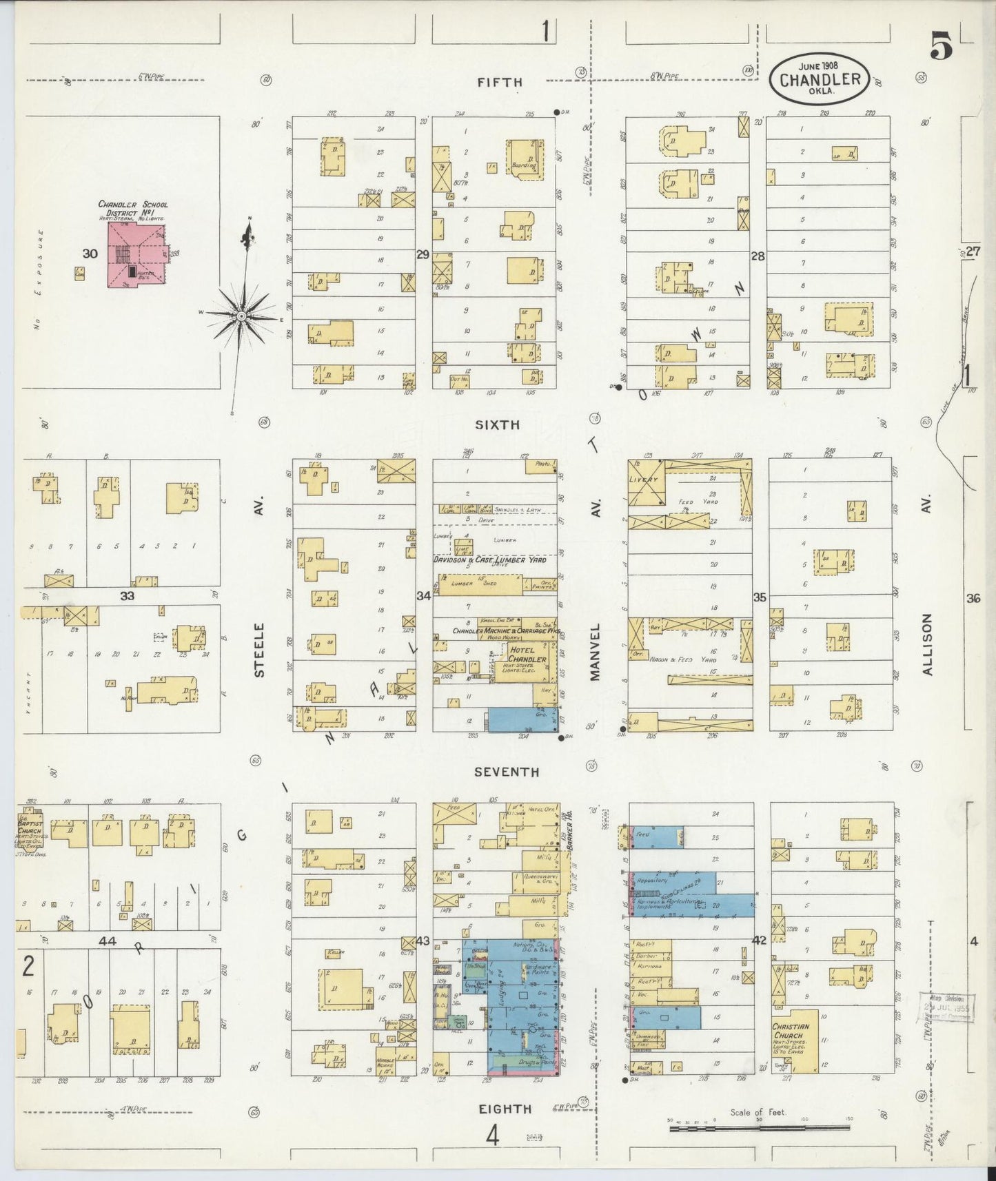 Sanborn Fire Insurance Map from Chandler, Lincoln County, Oklahoma (1908), Sheet #0005 - Complete Map Set gallery image, historic Sanborn map, vintage wall art, Oklahoma Oklahoma