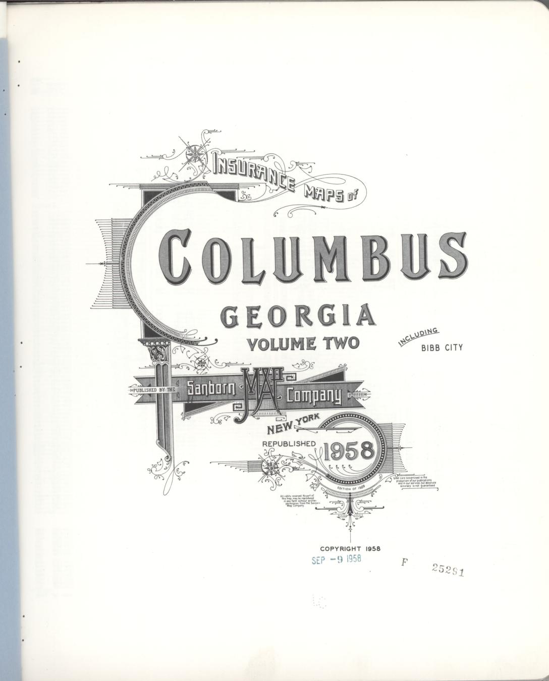 Sanborn Fire Insurance Map from Columbus, Muscogee County, Georgia (1958), Sheet #0001 - Complete Map Set gallery image, historic Sanborn map, vintage wall art, Georgia Georgia