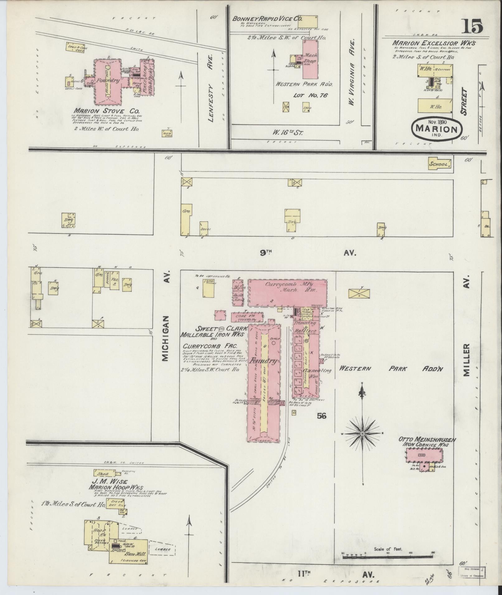 Sanborn Fire Insurance Map from Marion, Grant County, Indiana (1890), Sheet #0015 - Complete Map Set gallery image, historic Sanborn map, vintage wall art, Indiana Indiana