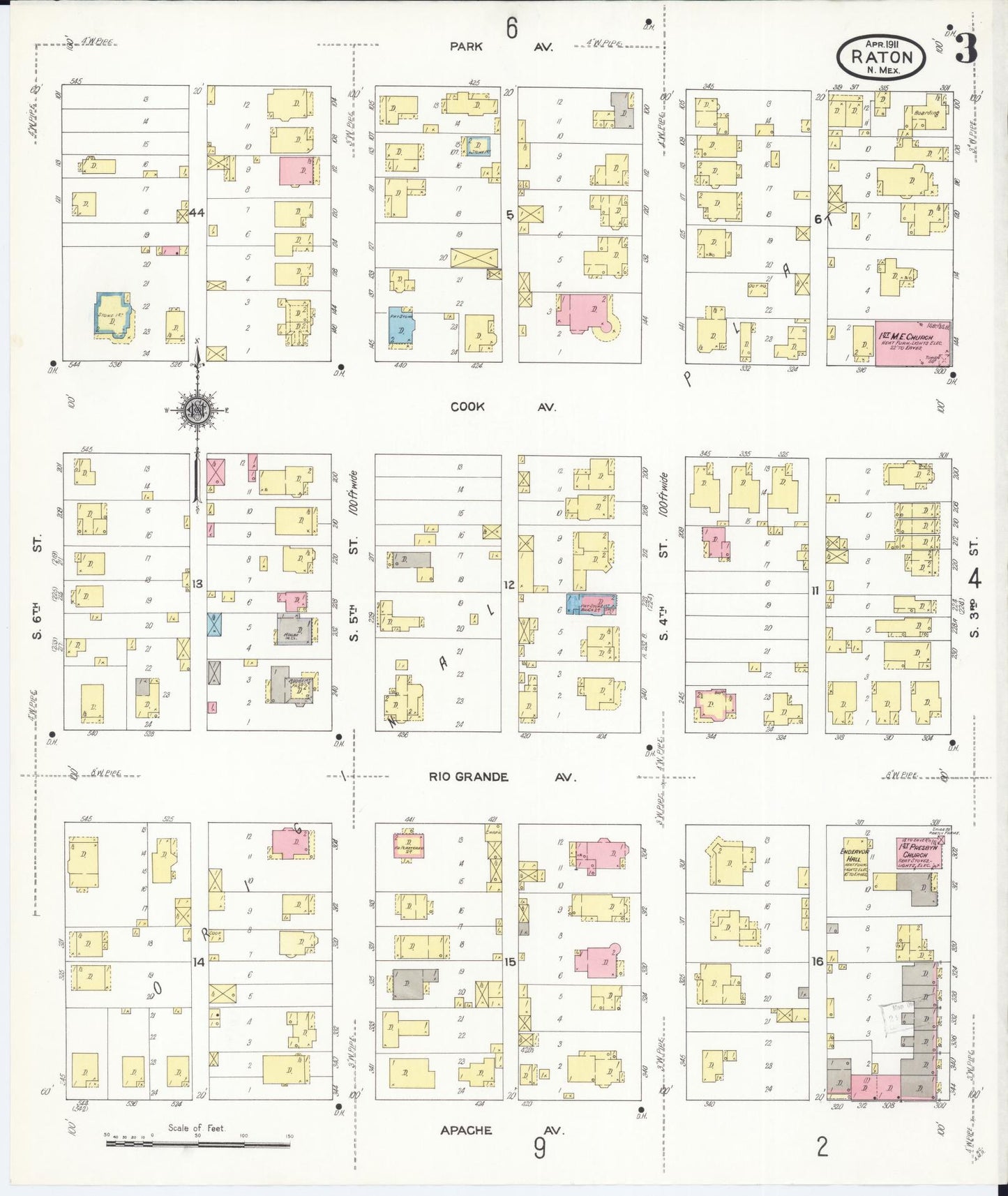 Sanborn Fire Insurance Map from Raton, Colfax County, New Mexico (1911), Sheet #0003 - Complete Map Set gallery image, historic Sanborn map, vintage wall art, New Mexico New Mexico