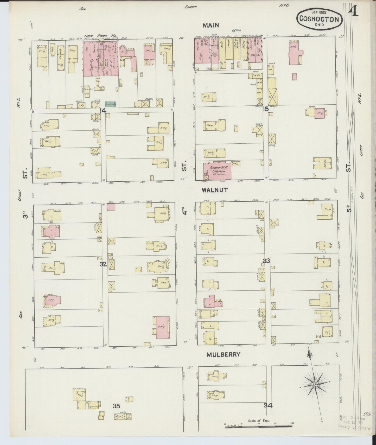 Sanborn Fire Insurance Map from Coshocton, Coshocton County, Ohio (1889), Sheet #0004 - Complete Map Set gallery image, historic Sanborn map, vintage wall art, Ohio Ohio