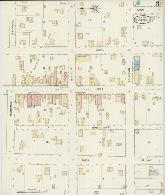 Sanborn Fire Insurance Map from Dodgeville, Iowa County, Wisconsin (1894), Sheet #0003 - Historic Sanborn Fire Insurance Map Print, vintage old map wall art, antique decor, genealogy gift, Wisconsin Wisconsin map