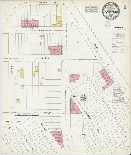 Sanborn Fire Insurance Map from Bridgeport, Jackson County, Alabama (1903), Sheet #0001 - Complete Map Set gallery image, historic Sanborn map, vintage wall art, Alabama Alabama