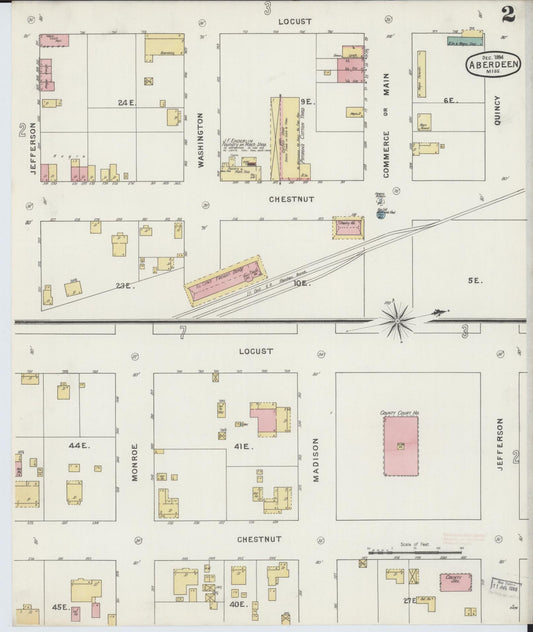 Sanborn Fire Insurance Map from Aberdeen, Monroe County, Mississippi (1894), Sheet #0002 - Historic Sanborn Fire Insurance Map Print, vintage old map wall art, antique decor, genealogy gift, Mississippi Mississippi map