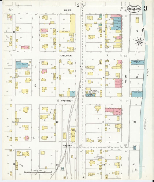 Sanborn Fire Insurance Map from Bellevue, Jackson County, Iowa (1902), Sheet #0003 - Historic Sanborn Fire Insurance Map Print, vintage old map wall art