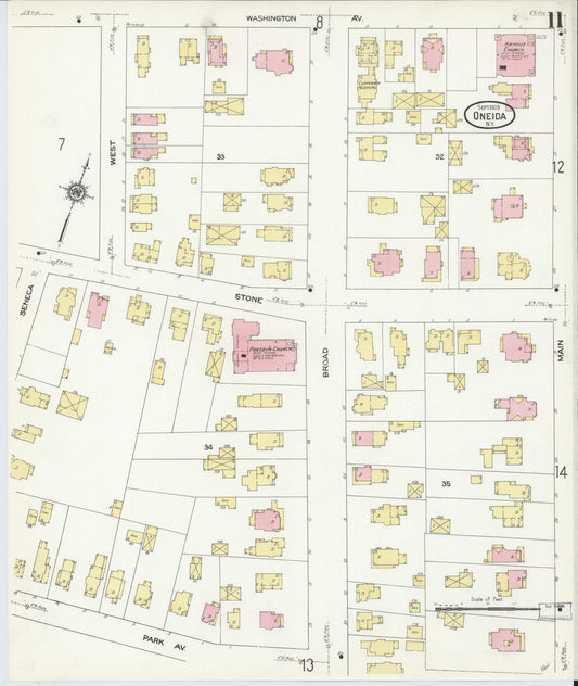 Sanborn Fire Insurance Map from Oneida, Madison County, New York (1909), Sheet #0011 - Historic Sanborn Fire Insurance Map Print, vintage old map wall art, antique decor, genealogy gift, New York New York map