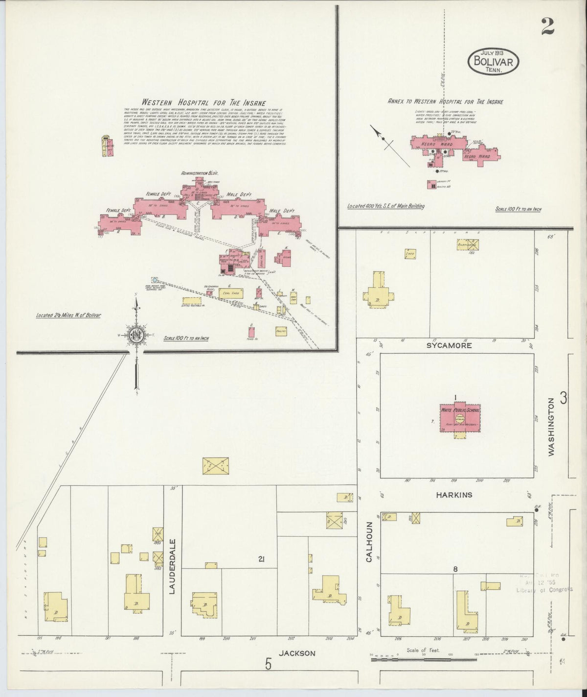 Sanborn Fire Insurance Map from Bolivar, Hardeman County, Tennessee (1913), Sheet #0002 - Complete Map Set gallery image, historic Sanborn map, vintage wall art, Tennessee Tennessee