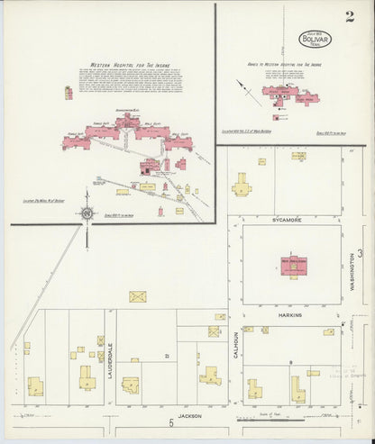 Sanborn Fire Insurance Map from Bolivar, Hardeman County, Tennessee (1913), Sheet #0002 - Complete Map Set gallery image, historic Sanborn map, vintage wall art, Tennessee Tennessee