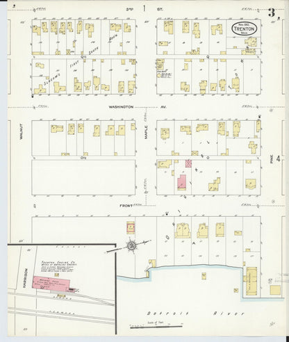 Sanborn Fire Insurance Map from Trenton, Wayne County, Michigan (1912), Sheet #0003 - Complete Map Set gallery image, historic Sanborn map, vintage wall art, Michigan Michigan