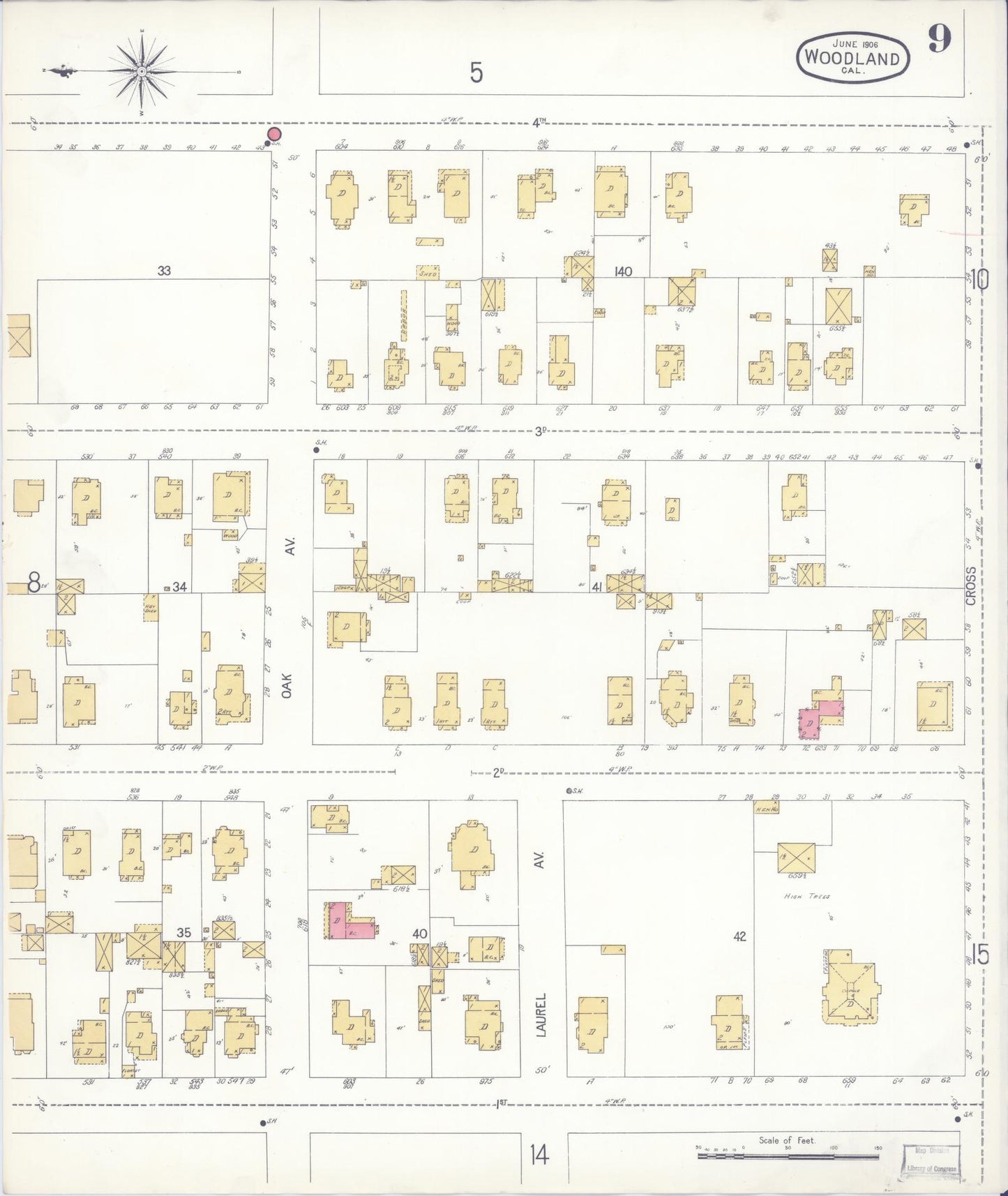 Sanborn Fire Insurance Map from Woodland, Yolo County, California (1906), Sheet #0009 - Complete Map Set gallery image, historic Sanborn map, vintage wall art, California California