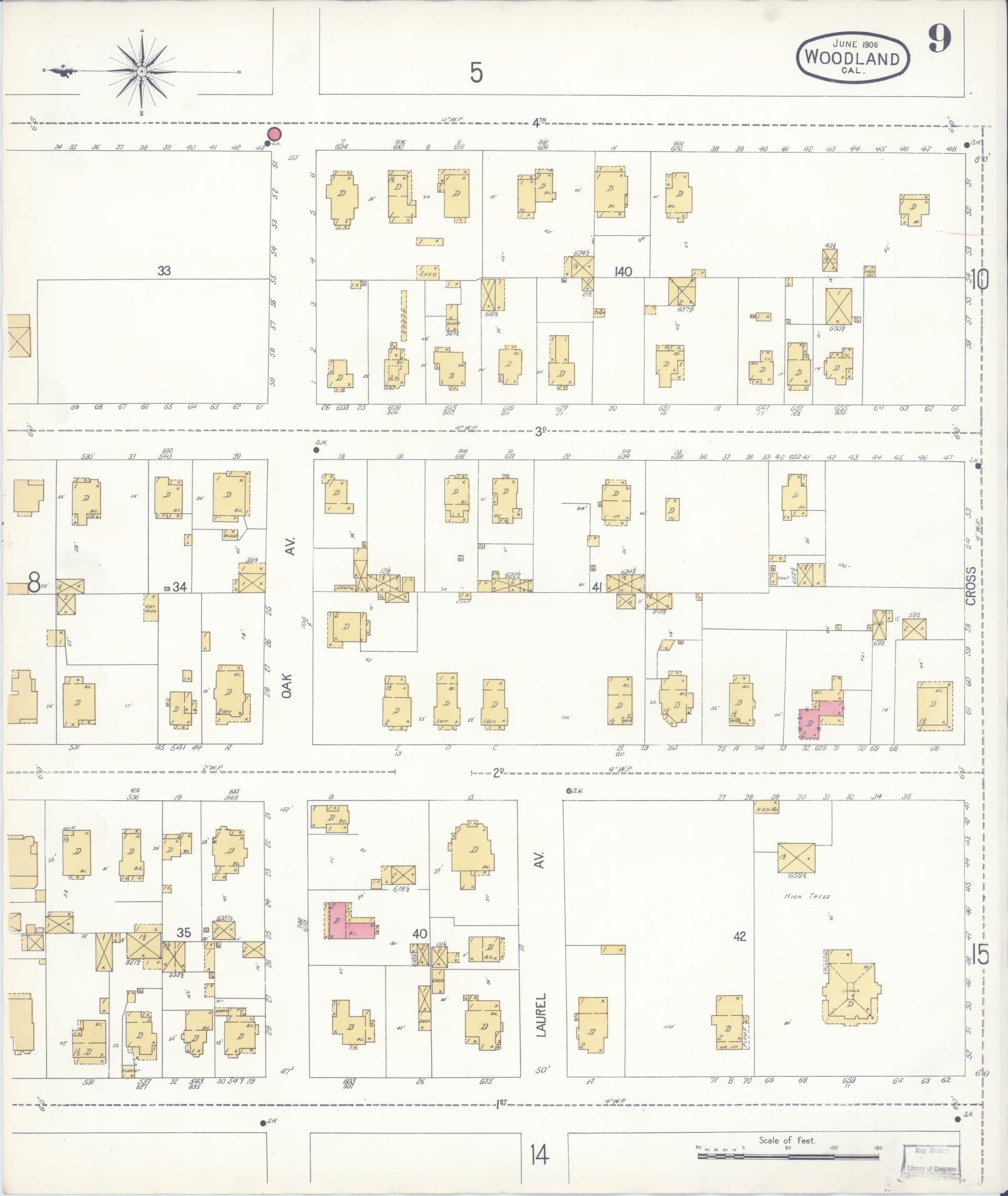 Sanborn Fire Insurance Map from Woodland, Yolo County, California (1906), Sheet #0009 - Complete Map Set gallery image, historic Sanborn map, vintage wall art, California California