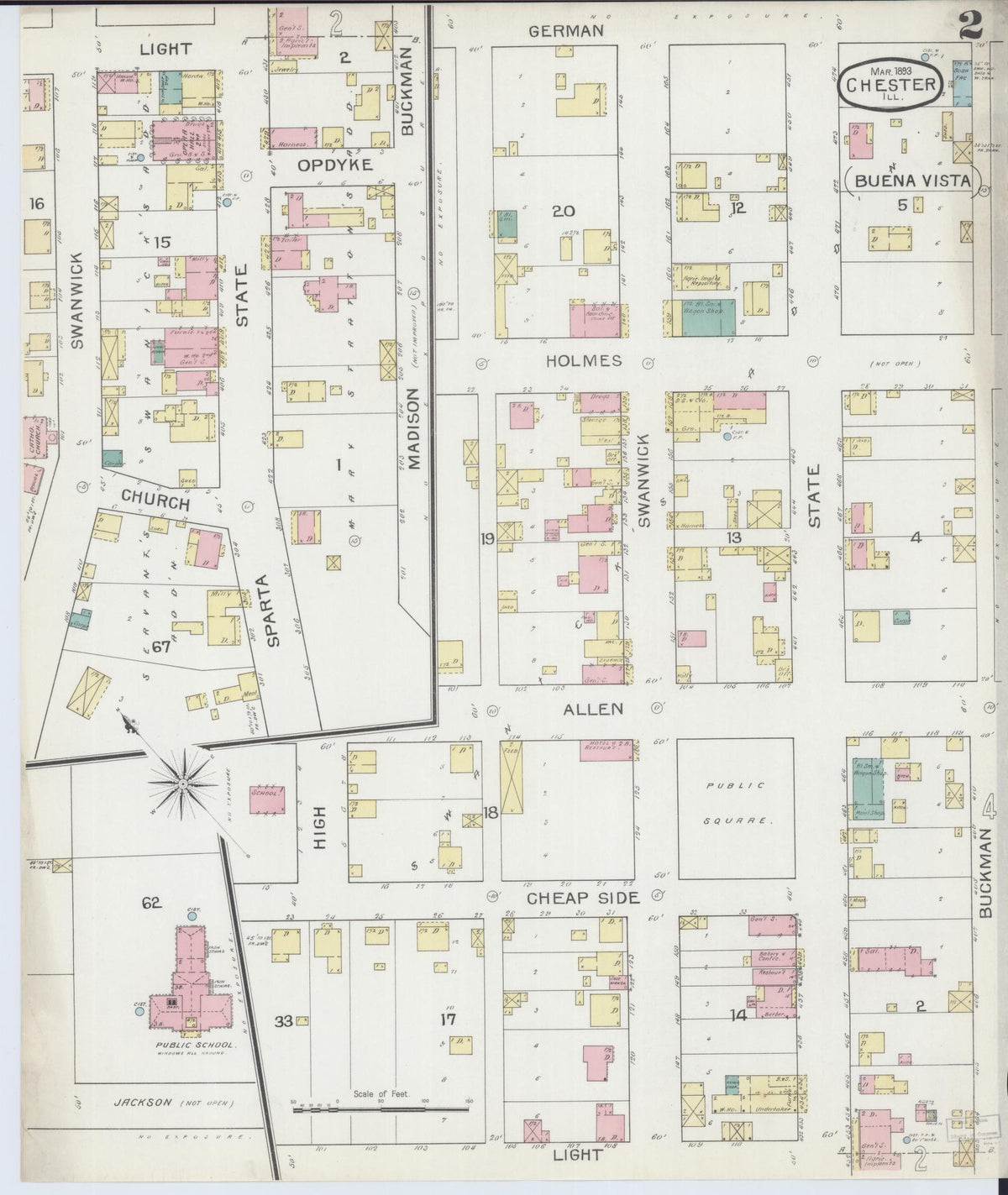 Sanborn Fire Insurance Map from Chester, Randolph County, Illinois (1886), Sheet #0002 - Complete Map Set gallery image, historic Sanborn map, vintage wall art, Illinois Illinois