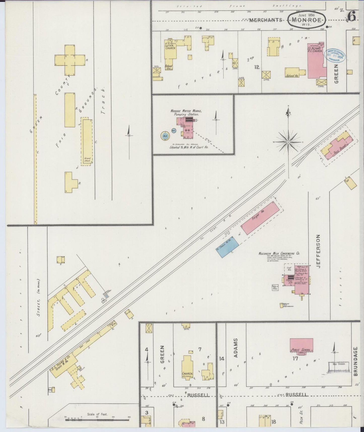Sanborn Fire Insurance Map from Monroe, Green County, Wisconsin (1894), Sheet #0006 - Complete Map Set gallery image, historic Sanborn map, vintage wall art, Wisconsin Wisconsin