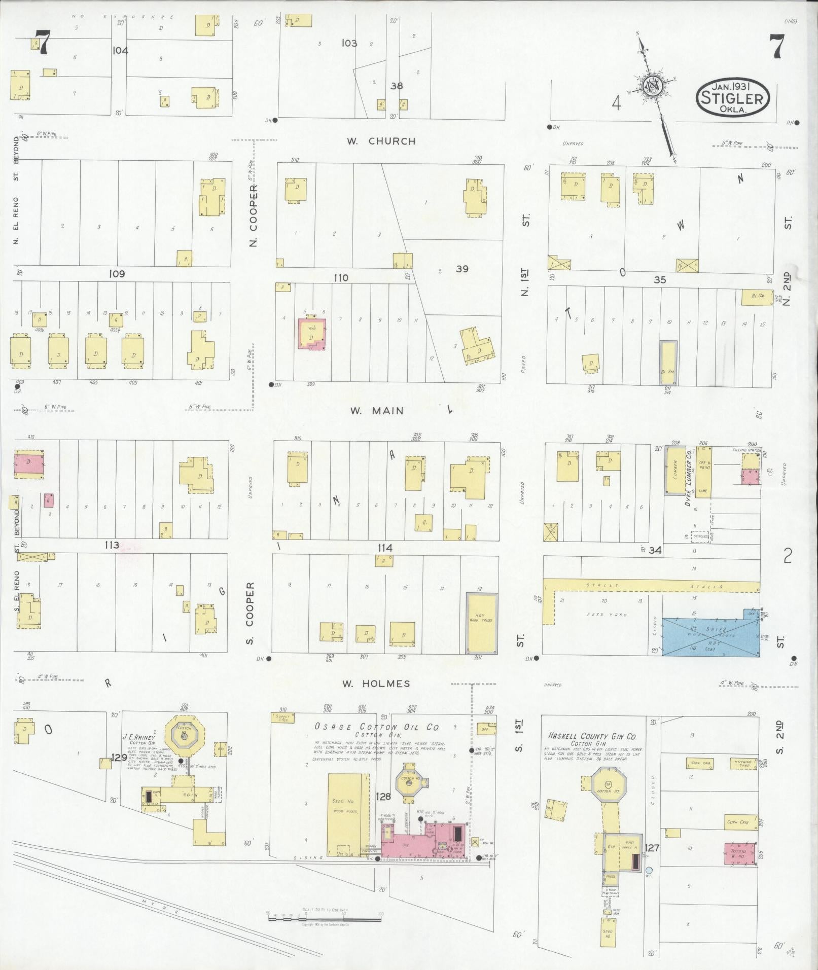 Sanborn Fire Insurance Map from Stigler, Haskell County, Oklahoma (1931), Sheet #0007 - Complete Map Set gallery image, historic Sanborn map, vintage wall art, Oklahoma Oklahoma