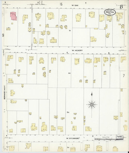Sanborn Fire Insurance Map from Denton, Denton County, Texas (1907), Sheet #0008 - Historic Sanborn Fire Insurance Map Print, vintage old map wall art, antique decor, genealogy gift, Texas Texas map