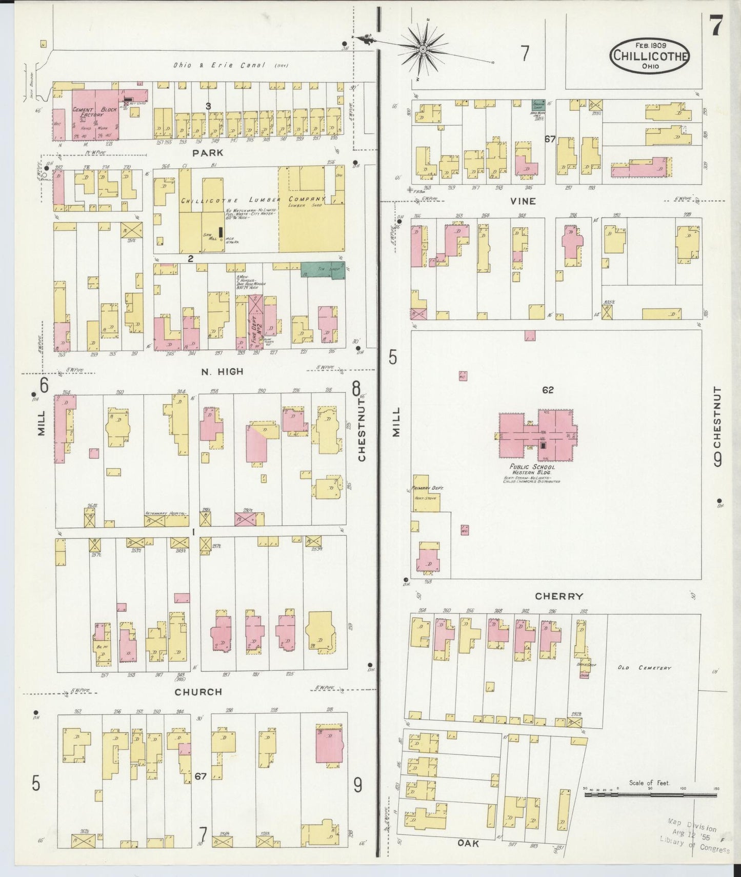 Sanborn Fire Insurance Map from Chillicothe, Ross County, Ohio (1909), Sheet #0007 - Complete Map Set gallery image, historic Sanborn map, vintage wall art, Ohio Ohio