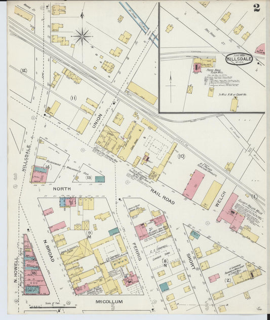 Sanborn Fire Insurance Map from Hillsdale, Hillsdale County, Michigan (1893), Sheet #0002 - Historic Sanborn Fire Insurance Map Print, vintage old map wall art, antique decor, genealogy gift, Michigan Michigan map