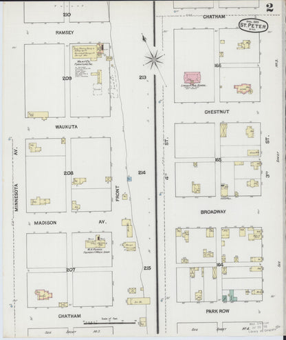 Sanborn Fire Insurance Map from Saint Peter, Nicollet County, Minnesota (1889), Sheet #0002 - Historic Sanborn Fire Insurance Map Print, vintage old map wall art, antique decor, genealogy gift, Minnesota Minnesota map