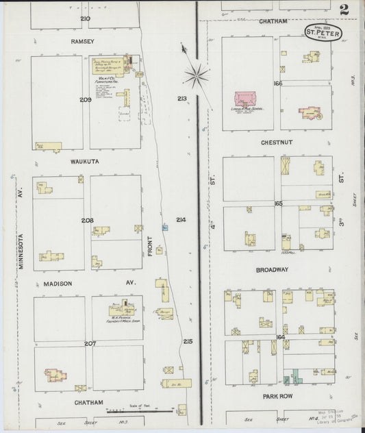 Sanborn Fire Insurance Map from Saint Peter, Nicollet County, Minnesota (1889), Sheet #0002 - Historic Sanborn Fire Insurance Map Print, vintage old map wall art, antique decor, genealogy gift, Minnesota Minnesota map