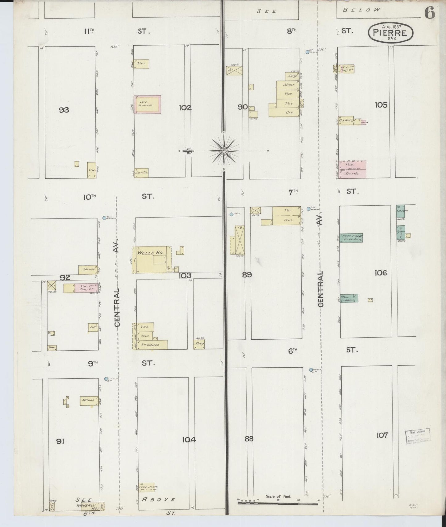 Sanborn Fire Insurance Map from Pierre, Hughes County, South Dakota (1887), Sheet #0006 - Complete Map Set gallery image, historic Sanborn map, vintage wall art, South Dakota South Dakota