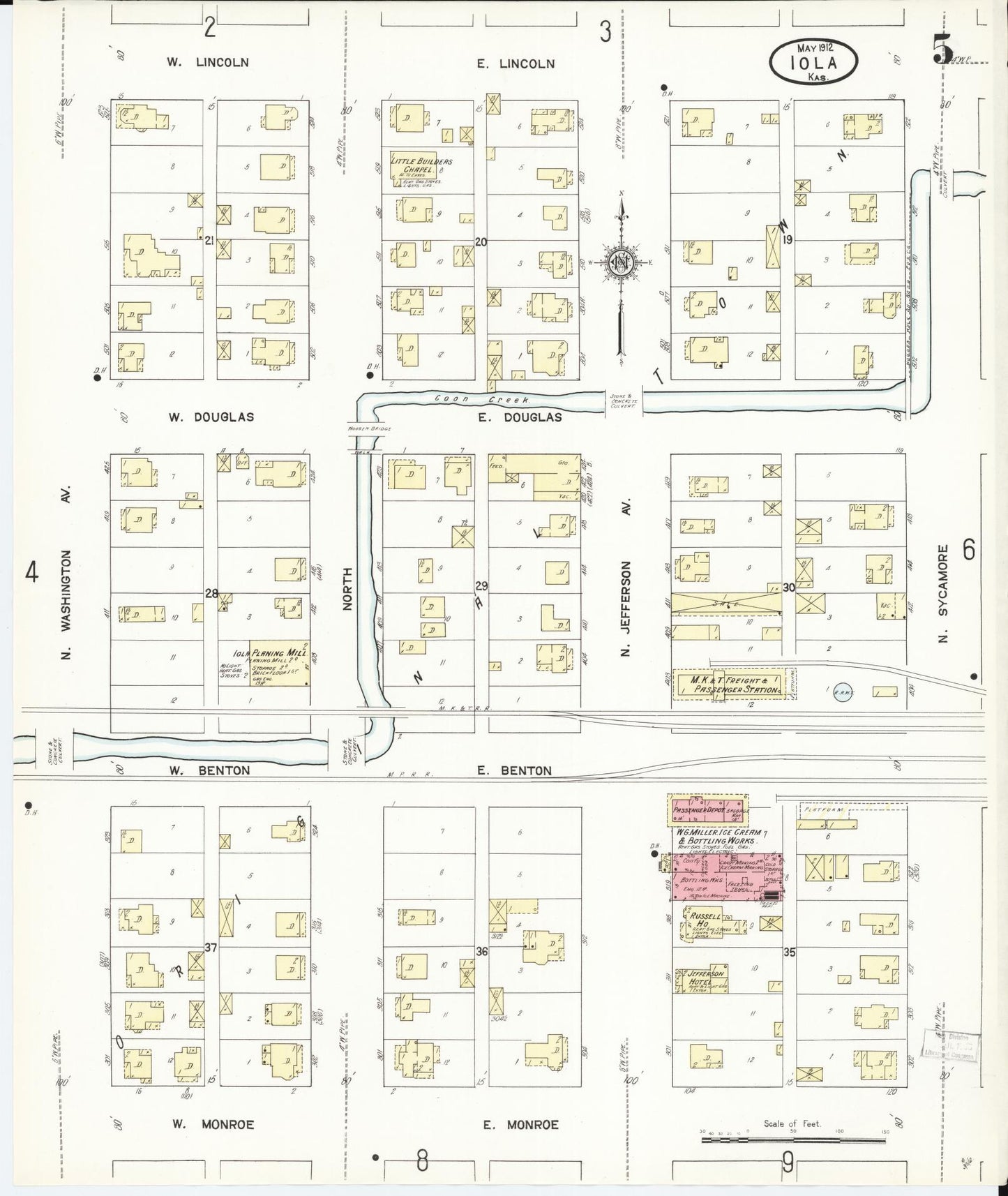 Sanborn Fire Insurance Map from Iola, Allen County, Kansas (1912), Sheet #0005 - Complete Map Set gallery image, historic Sanborn map, vintage wall art, Kansas Kansas