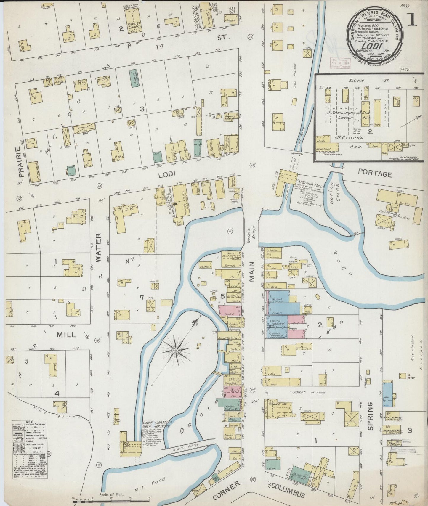 Sanborn Fire Insurance Map from Lodi, Columbia County, Wisconsin (1892), Sheet #0001 - Historic Sanborn Fire Insurance Map Print, vintage old map wall art, antique decor, genealogy gift, Wisconsin Wisconsin map