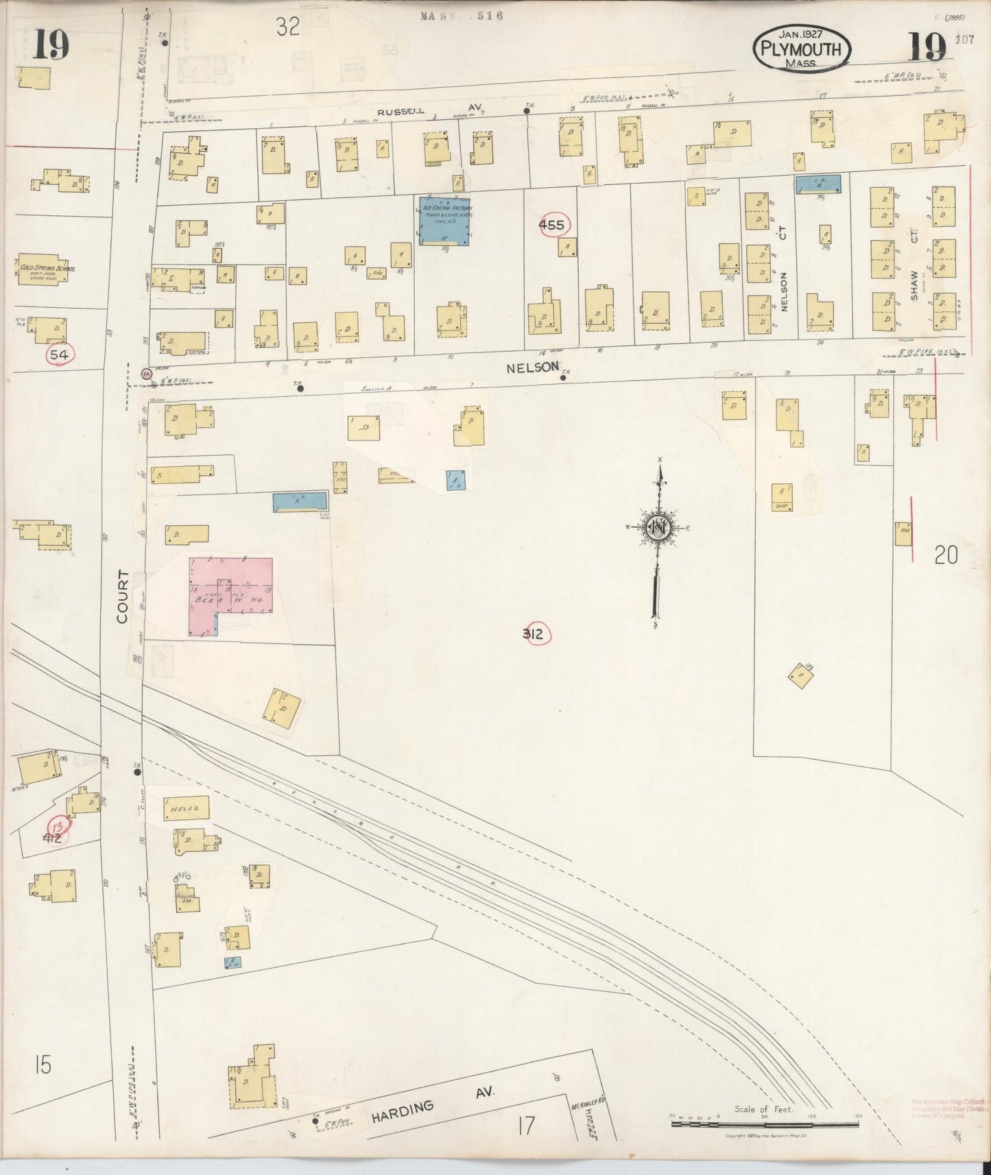 Sanborn Fire Insurance Map from Plymouth, Plymouth County, Massachusetts (1948), Sheet #0019 - Historic Sanborn Fire Insurance Map Print, vintage old map wall art, antique decor, genealogy gift, Massachusetts Massachusetts map