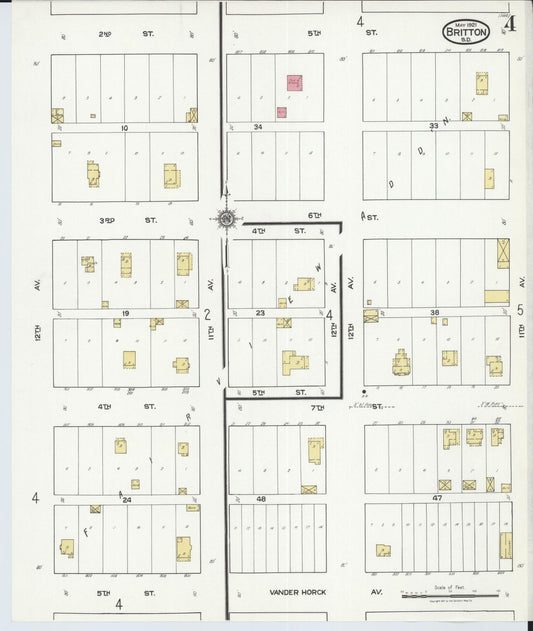 Sanborn Fire Insurance Map from Britton, Marshall County, South Dakota (1921), Sheet #0004 - Historic Sanborn Fire Insurance Map Print, vintage old map wall art, antique decor, genealogy gift, South Dakota South Dakota map