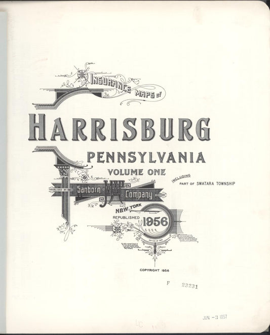 Sanborn Fire Insurance Map from Harrisburg, Dauphin County, Pennsylvania (1956), Sheet #0001 - Historic Sanborn Fire Insurance Map Print, vintage old map wall art, antique decor, genealogy gift, Pennsylvania Pennsylvania map