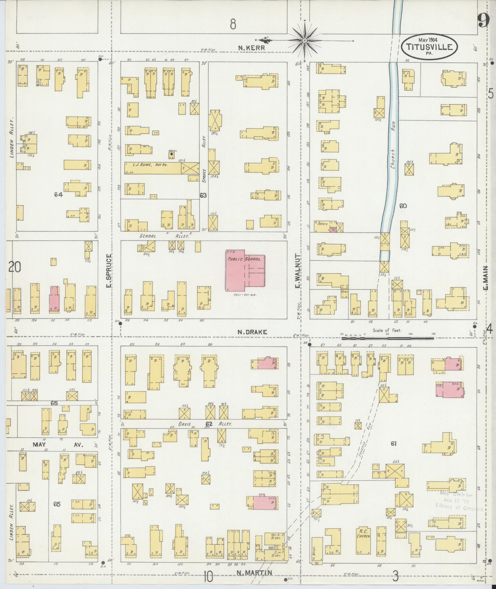 Sanborn Fire Insurance Map from Titusville, Crawford County, Pennsylvania (1904), Sheet #0009 - Complete Map Set gallery image, historic Sanborn map, vintage wall art, Pennsylvania Pennsylvania