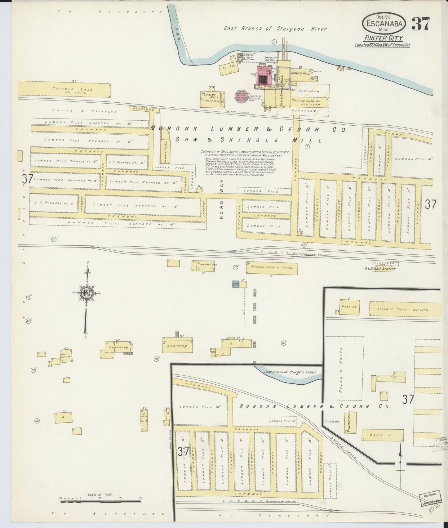 Sanborn Fire Insurance Map from Escanaba, Delta County, Michigan (1913), Sheet #0037 - Complete Map Set gallery image, historic Sanborn map, vintage wall art, Michigan Michigan