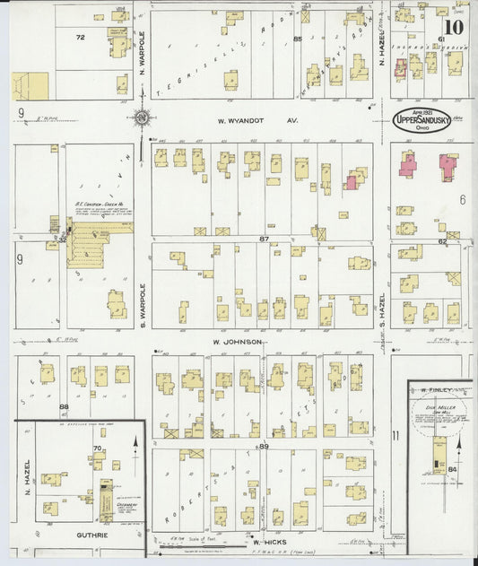 Sanborn Fire Insurance Map from Upper Sandusky, Wyandot County, Ohio (1921), Sheet #0010 - Historic Sanborn Fire Insurance Map Print, vintage old map wall art, antique decor, genealogy gift, Ohio Ohio map