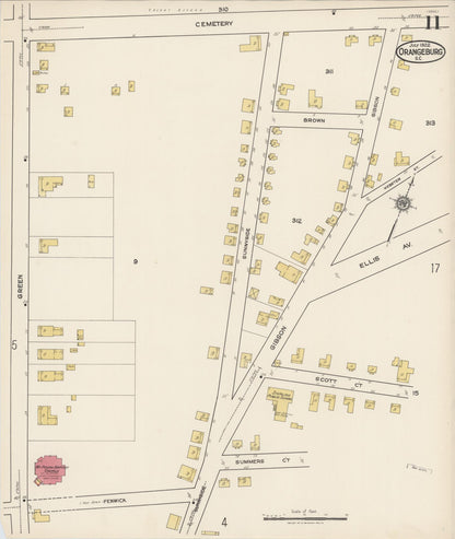 Sanborn Fire Insurance Map from Orangeburg, Orangeburg County, South Carolina (1922), Sheet #0011 - Complete Map Set gallery image, historic Sanborn map, vintage wall art, South Carolina South Carolina