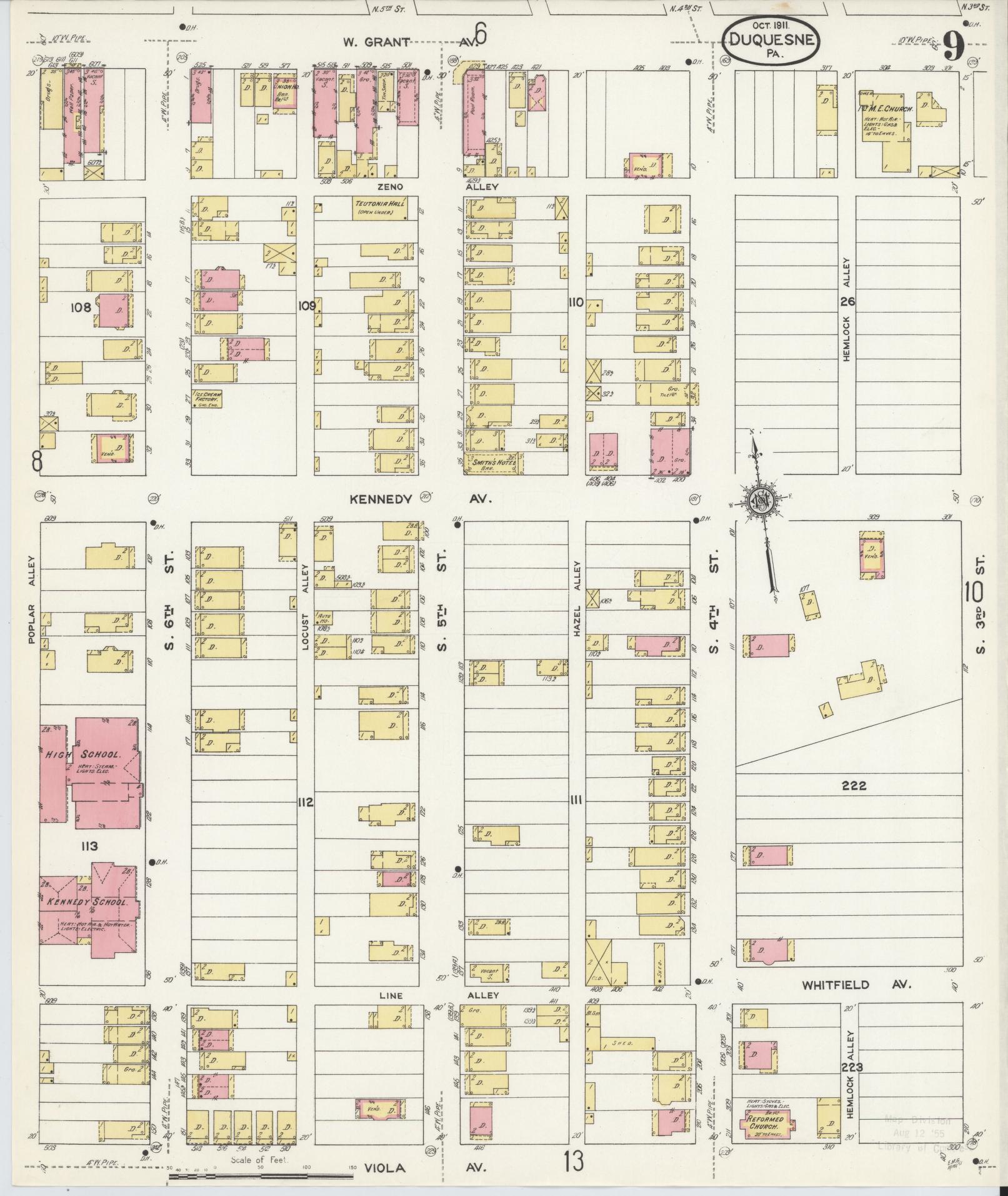 Sanborn Fire Insurance Map from Duquesne, Allegheny County, Pennsylvania (1911), Sheet #0009 - Historic Sanborn Fire Insurance Map Print, vintage old map wall art, antique decor, genealogy gift, Pennsylvania Pennsylvania map