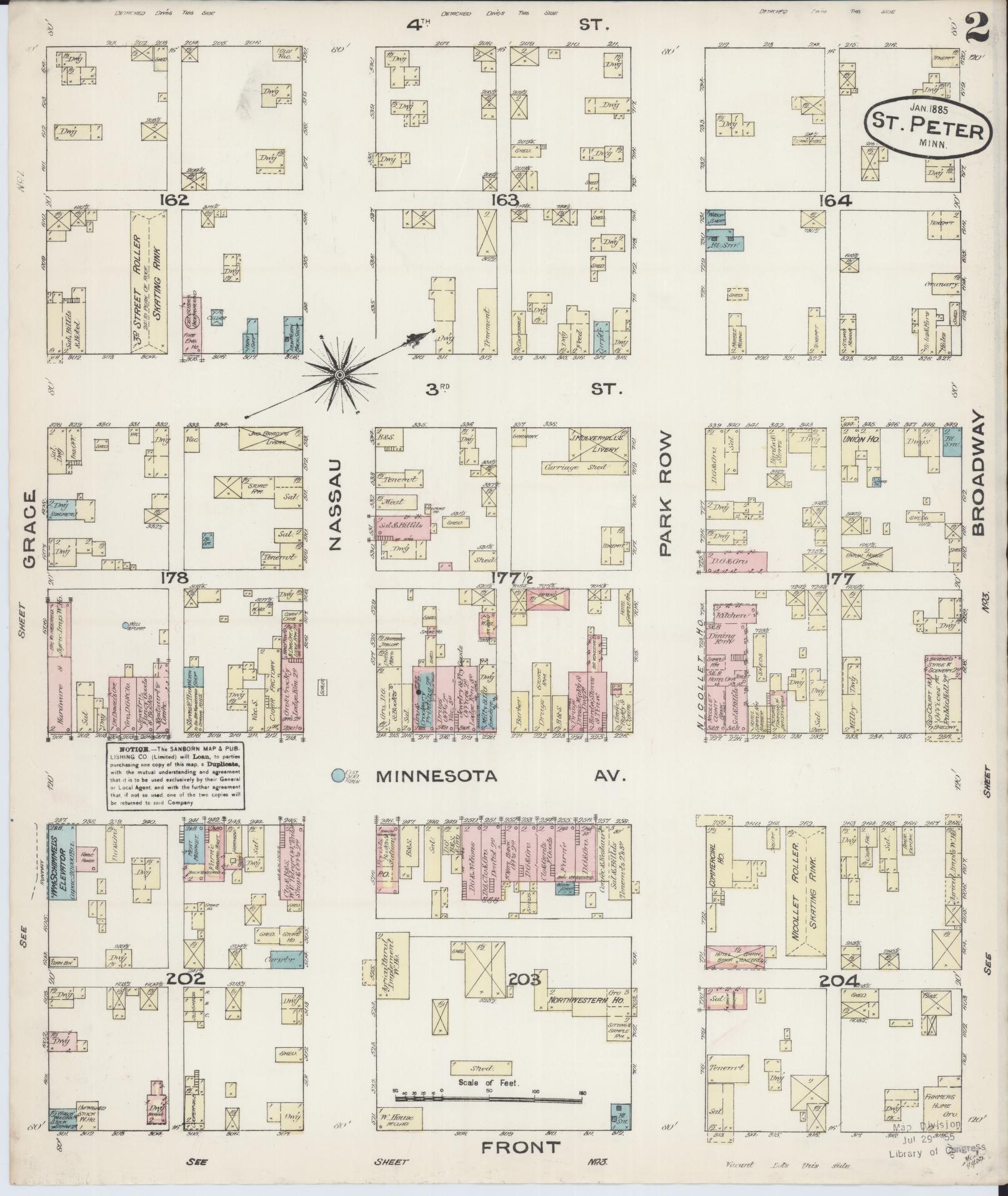 Sanborn Fire Insurance Map from Saint Peter, Nicollet County, Minnesota (1885), Sheet #0002 - Complete Map Set gallery image, historic Sanborn map, vintage wall art, Minnesota Minnesota