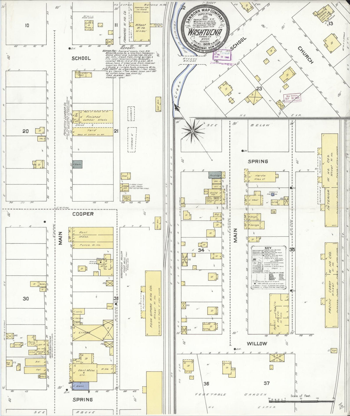 Sanborn Fire Insurance Map from Washtucna, Adams County, Washington (1909), Sheet #0001 - Historic Sanborn Fire Insurance Map Print, vintage old map wall art, antique decor, genealogy gift, Washington Washington map
