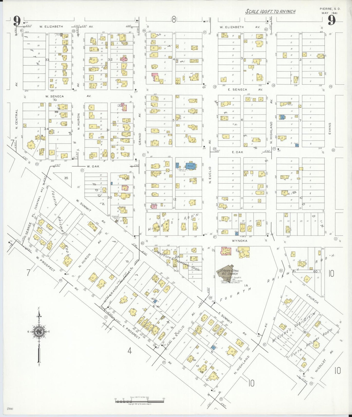 Sanborn Fire Insurance Map from Pierre, Hughes County, South Dakota (1941), Sheet #0009 - Complete Map Set gallery image, historic Sanborn map, vintage wall art, South Dakota South Dakota