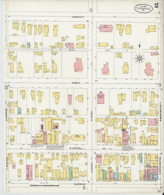 Sanborn Fire Insurance Map from Titusville, Crawford County, Pennsylvania (1898), Sheet #0002 - Historic Sanborn Fire Insurance Map Print, vintage old map wall art, antique decor, genealogy gift, Pennsylvania Pennsylvania map