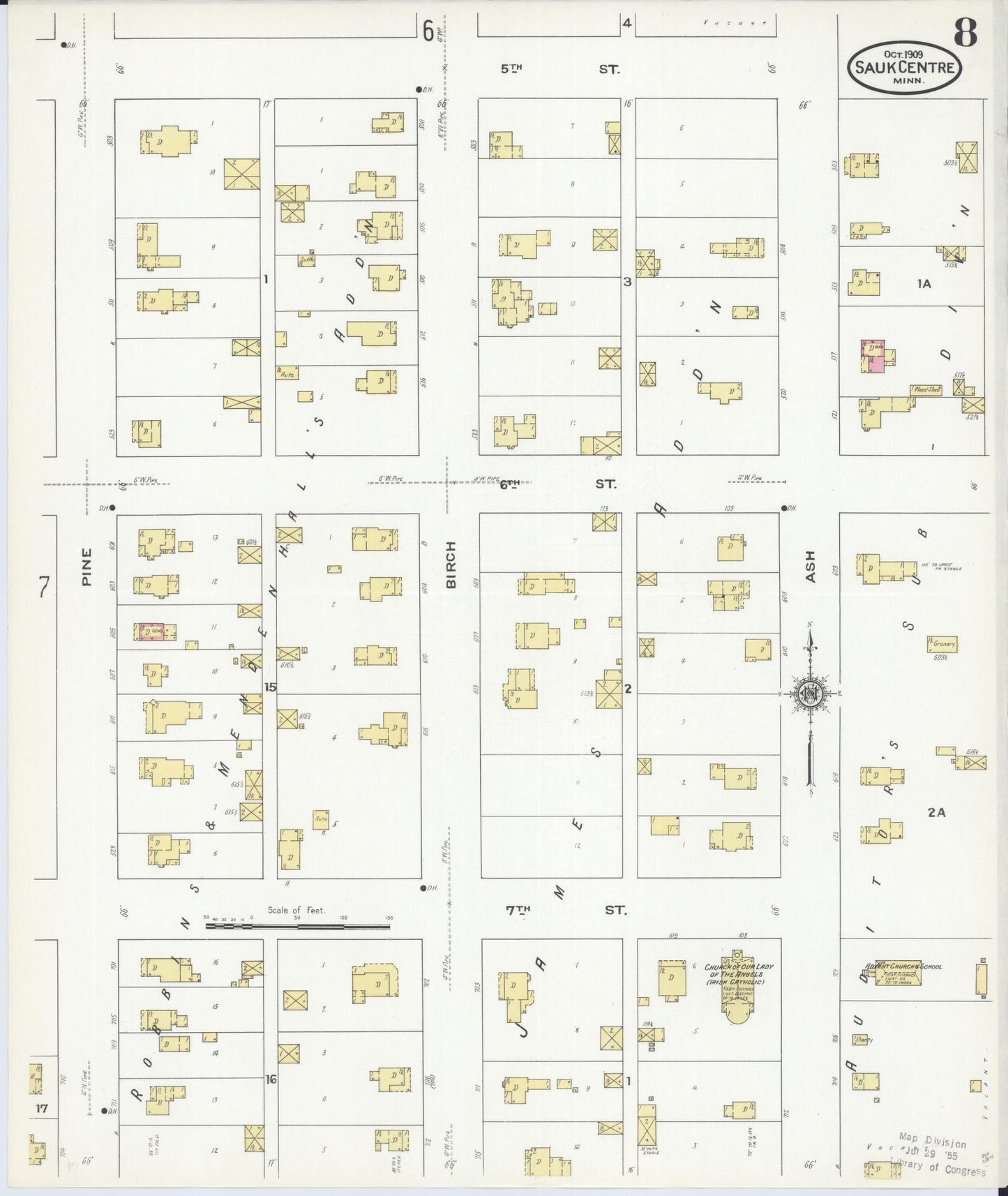 Sanborn Fire Insurance Map from Sauk Centre, Stearns County, Minnesota (1909), Sheet #0008 - Historic Sanborn Fire Insurance Map Print, vintage old map wall art, antique decor, genealogy gift, Minnesota Minnesota map