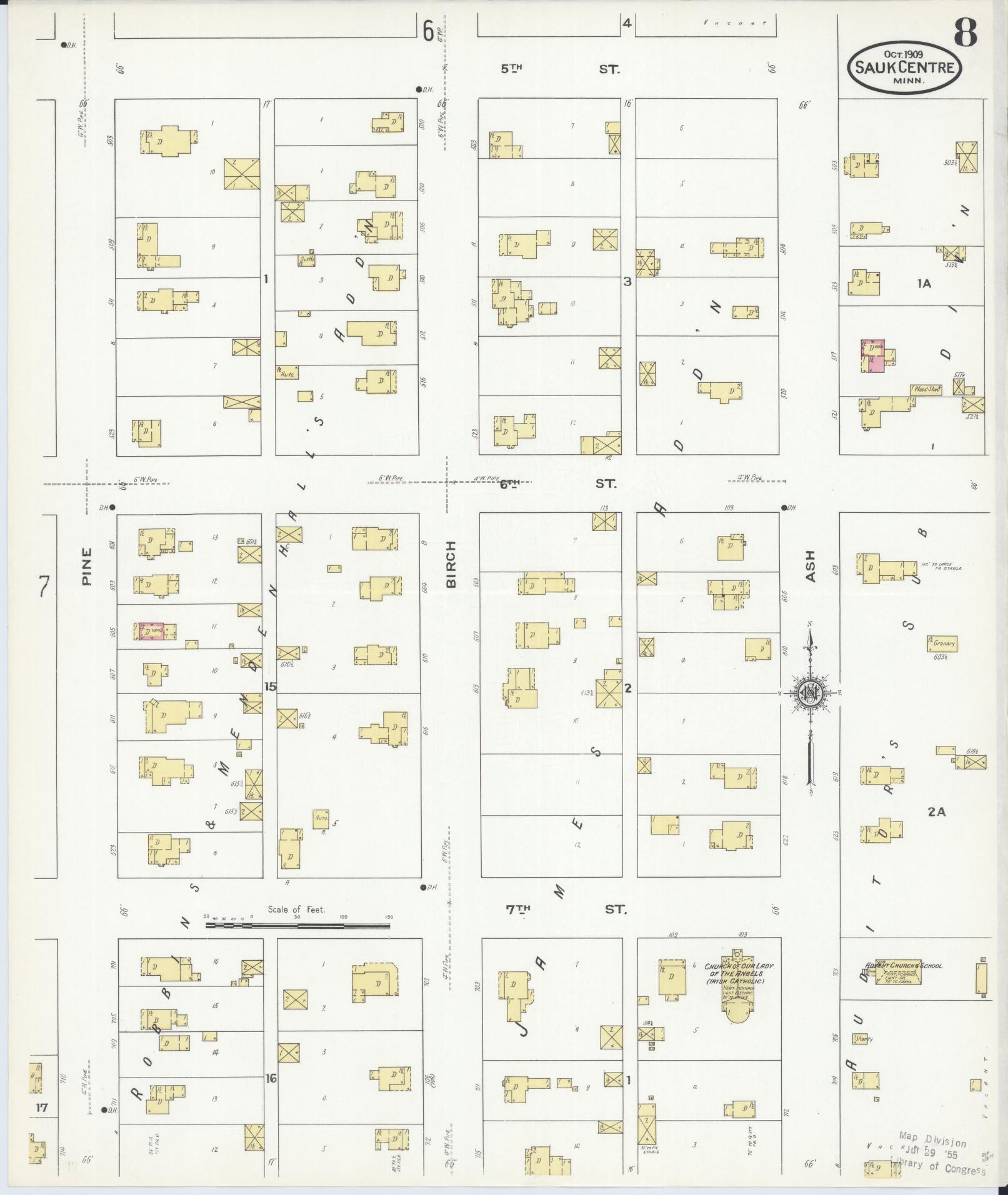 Sanborn Fire Insurance Map from Sauk Centre, Stearns County, Minnesota (1909), Sheet #0008 - Historic Sanborn Fire Insurance Map Print, vintage old map wall art, antique decor, genealogy gift, Minnesota Minnesota map