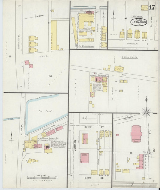 Sanborn Fire Insurance Map from Lebanon, Lebanon County, Pennsylvania (1896), Sheet #0017 - Historic Sanborn Fire Insurance Map Print, vintage old map wall art, antique decor, genealogy gift, Pennsylvania Pennsylvania map