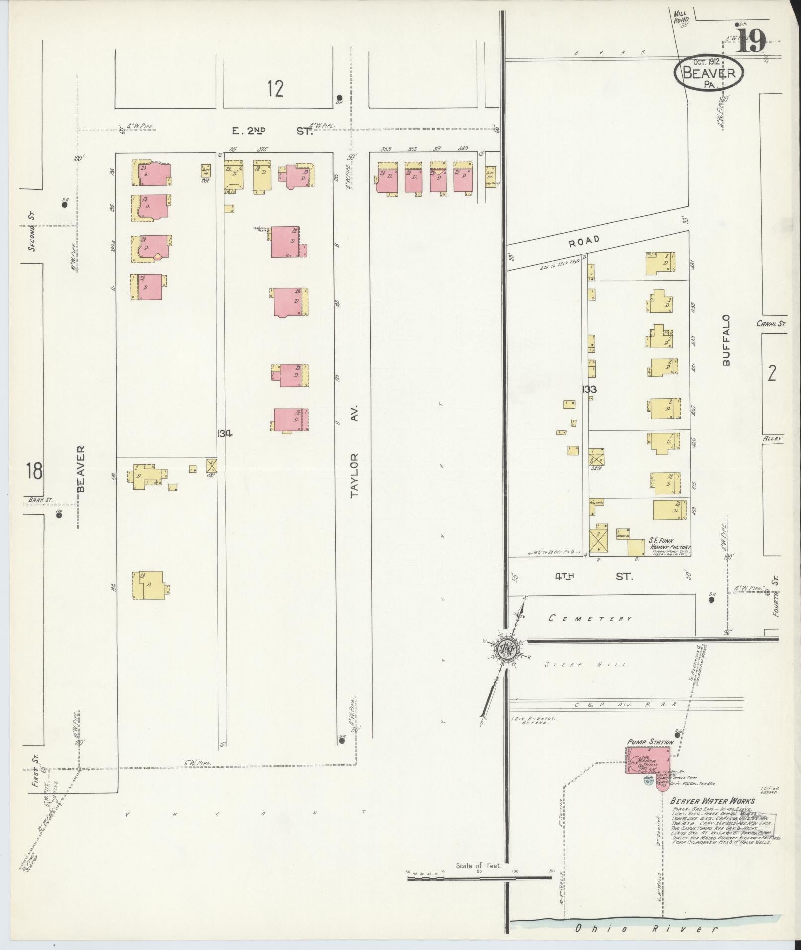 Sanborn Fire Insurance Map from Beaver, Beaver County, Pennsylvania (1912), Sheet #0019 - Historic Sanborn Fire Insurance Map Print, vintage old map wall art, antique decor, genealogy gift, Pennsylvania Pennsylvania map