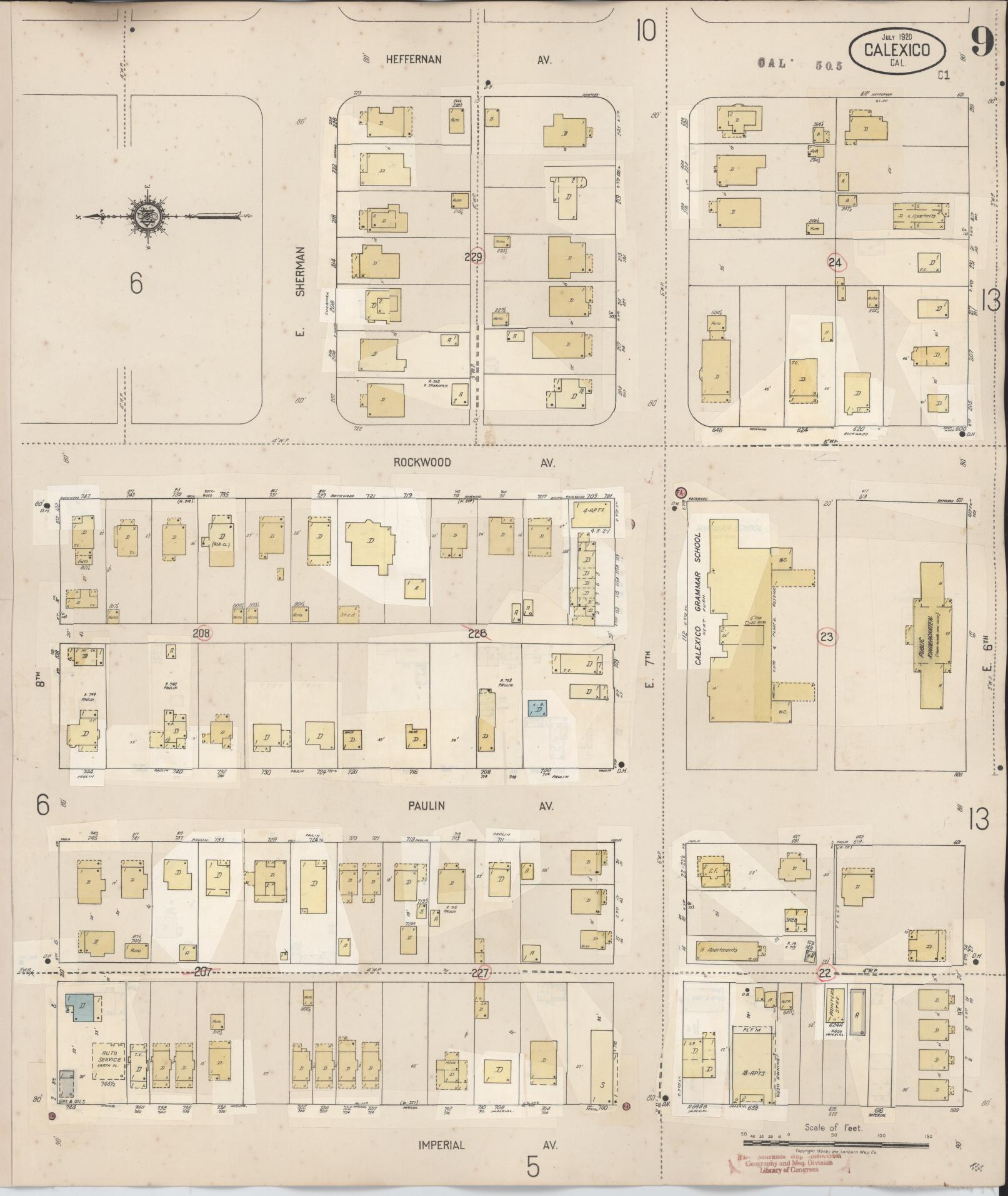 Sanborn Fire Insurance Map from Calexico, Imperial County, California (1949), Sheet #0009 - Historic Sanborn Fire Insurance Map Print, vintage old map wall art, antique decor, genealogy gift, California California map