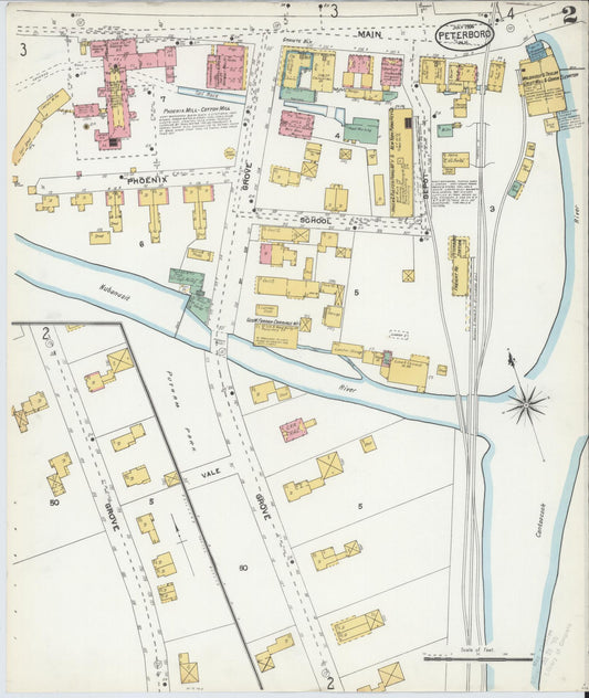 Sanborn Fire Insurance Map from Peterborough, Hillsborough County, New Hampshire (1904), Sheet #0002 - Historic Sanborn Fire Insurance Map Print, vintage old map wall art, antique decor, genealogy gift, New Hampshire New Hampshire map