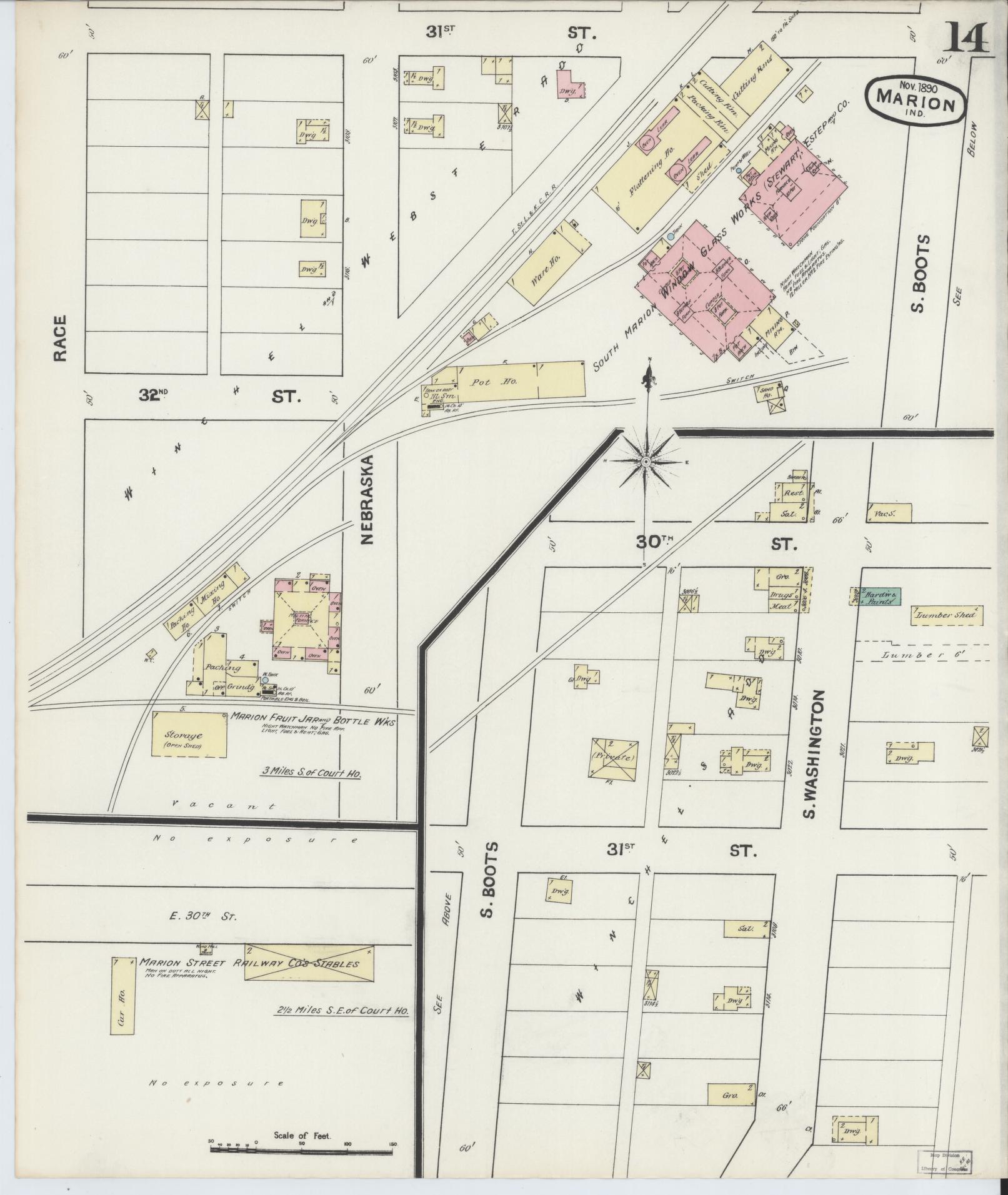 Sanborn Fire Insurance Map from Marion, Grant County, Indiana (1890), Sheet #0014 - Complete Map Set gallery image, historic Sanborn map, vintage wall art, Indiana Indiana