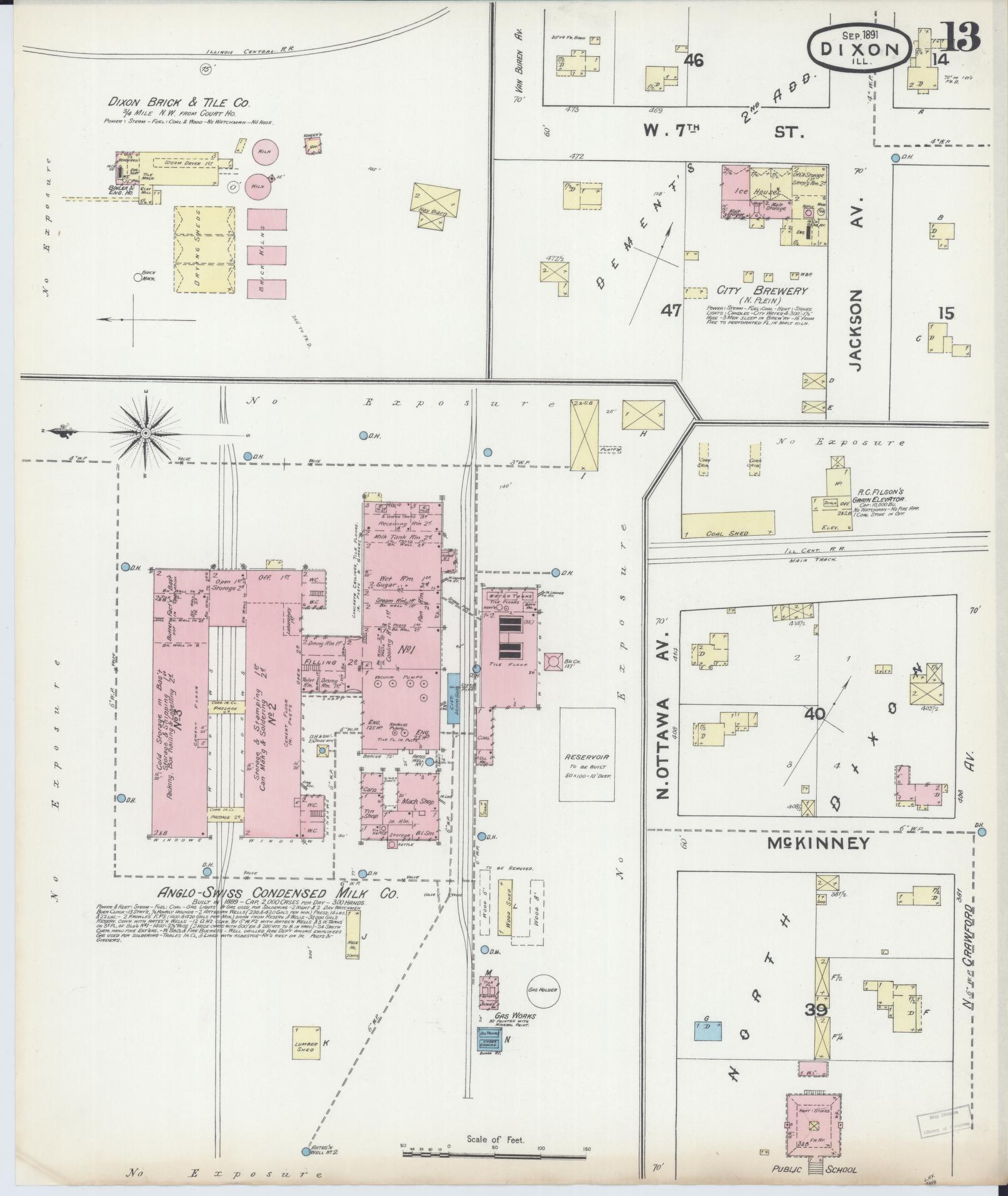 Sanborn Fire Insurance Map from Dixon, Lee County, Illinois (1891), Sheet #0013 - Complete Map Set gallery image, historic Sanborn map, vintage wall art, Illinois Illinois