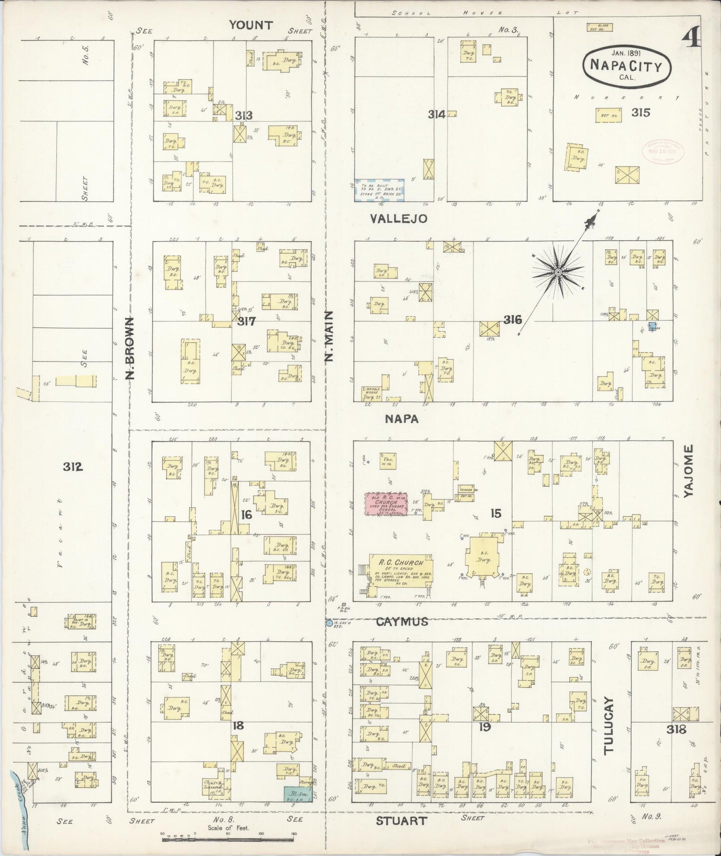 Sanborn Fire Insurance Map from Napa, Napa County, California (1891), Sheet #0004 - Complete Map Set gallery image, historic Sanborn map, vintage wall art, California California