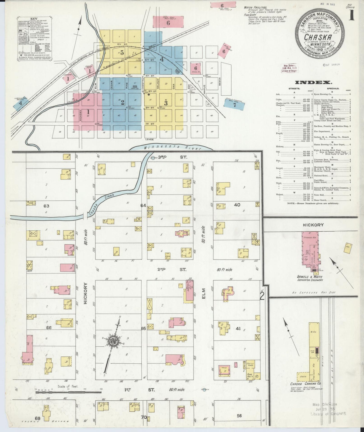 Sanborn Fire Insurance Map from Chaska, Carver County, Minnesota (1910), Sheet #0001 - Complete Map Set gallery image, historic Sanborn map, vintage wall art, Minnesota Minnesota